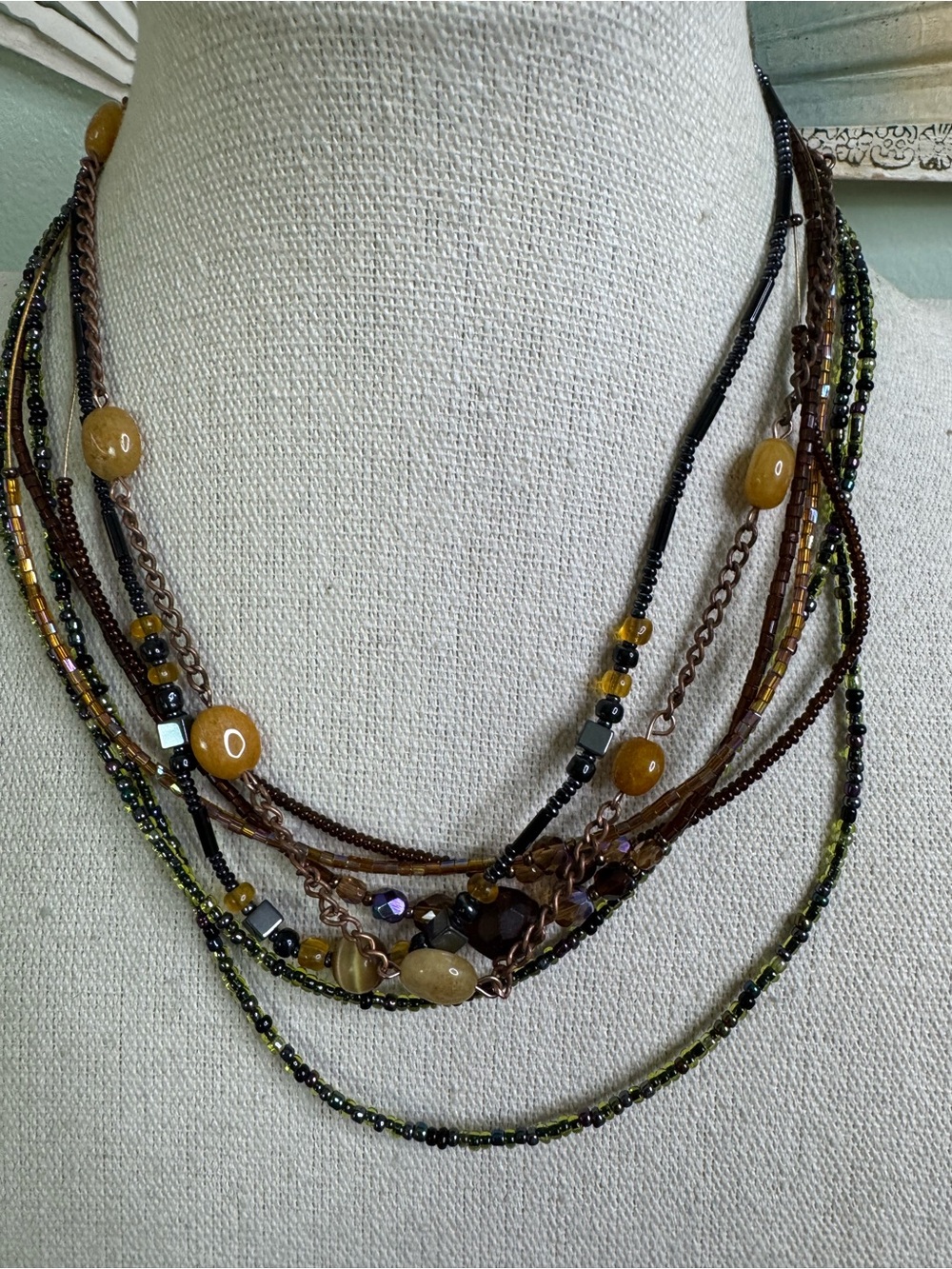 Multi-Strand Brown & Amber Beaded Women's Seed Bead Necklaces Bundle
